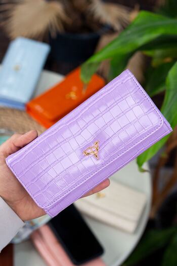 Garbalia Lady Technological Leather Crocodile Pattern Stylish Lilac Women's Wallet with Ample Card Holder and Coin Compartment