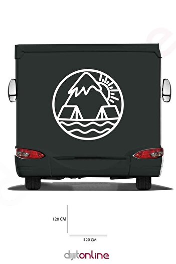 Dijitonline Autocolant Caravan Mountain - Autocolant Camping și Soare - Compatibil 120x120 Cm