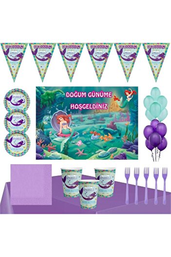 kullanatparti Deniz Kızı Doğum Günü Konsepti 16 Kişilik Afişli Ekonomik Süsler +deniz Kızı Parti Süsleri 16 Kişili