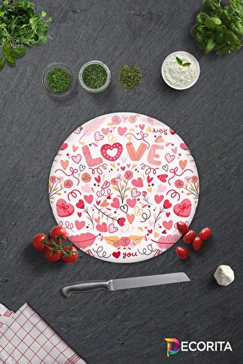 Decorita Glass Cutting Board - Glass Cutting Board |   Love - Colorful |   Diameter32Cm