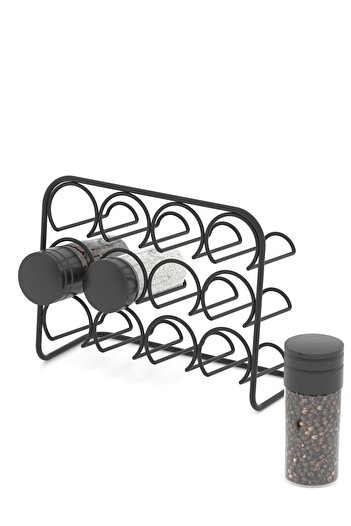 Tekno-tel Teknotel Metal 12-Piece Salt and Spice Rack Organizer Stand Matte Black Mg027