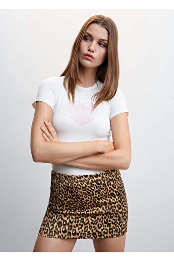 MANGO Woman Satin Leopard Patterned Skirt