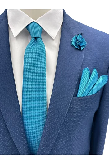Brianze Turquoise Tie Handkerchief Collar Flower Set