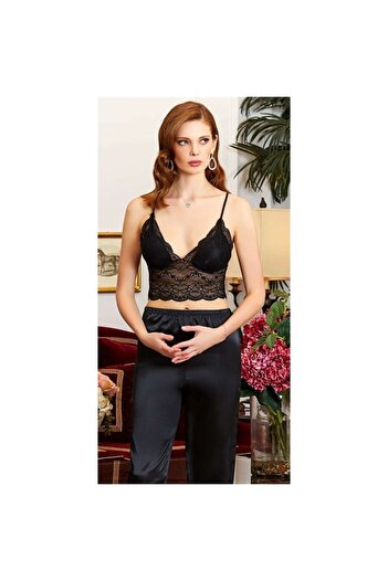 Jeremi 3088 Dowry Silk Satin Τριπλή Πιτζάμα Σετ (3paret) - Μαύρο