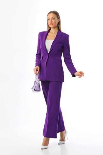 diaves original designs Purple Single Button Blazer Jacket Pocket Palazzo Pants Set