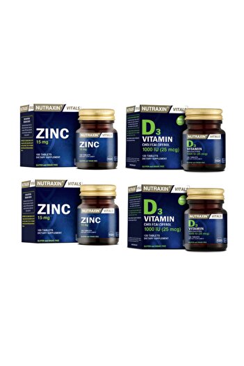 Nutraxin Vitamin D3 - 1000 Iu 120 Tablets + Zinc Supplement 15 Mg 100 Tablets X2 Pieces