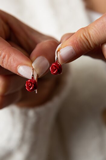 Elika Silver Rose Model Women's Earrings