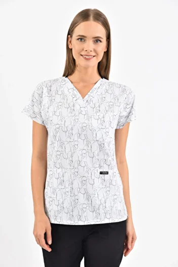 Owlet Medikal White Surgical Uniform Top with Elephant Figure