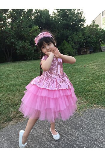 Sevimlice Kids Doğum Günü Özel Gün Çocuk Abiye Payetli Elbise