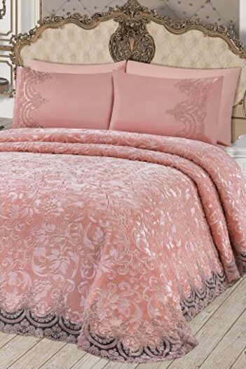 Madame Gamze French Lace Double Powder Blanket Set Dowry Bedspread Set