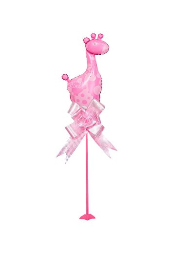 Kazanabil Giraffe Figured Party Table Decoration Foil Balloon with Sticks Pink
