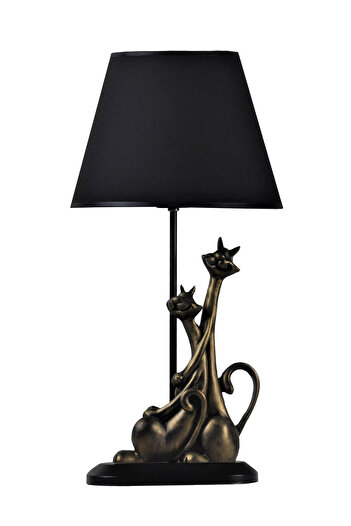 Qdec Modern Dizayn Kedi Abajur Gold Siyah