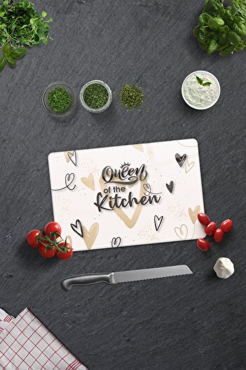 Decorita Queen of the Kitchen Glass Cutting Board - Cream, 20cm X 30cm