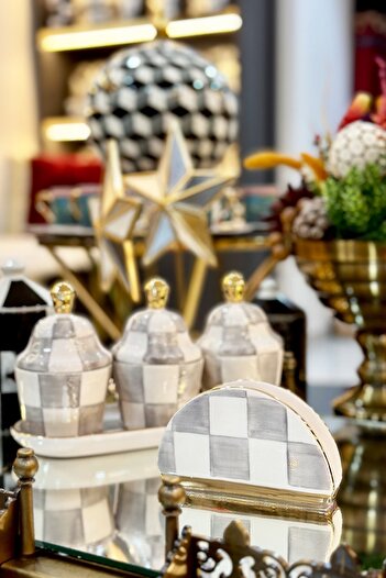 ARTER Home Damalı Gri Peçetelik