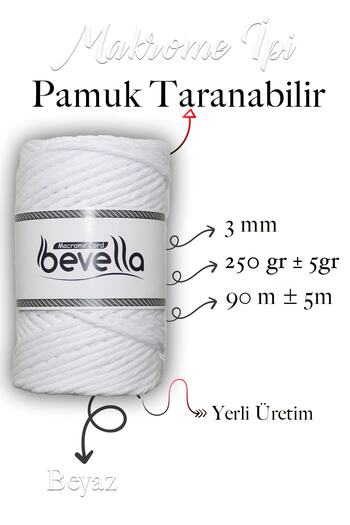 Bevella Macrame Cord Scalloped Macrame Thread 3mm Scalloped Cotton Single Twist Macrame Thread White Optical
