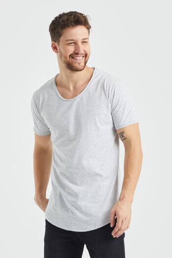 Tarz Cool Men's Gray Oval Skirt Wide Collar 100% Cotton Short Sleeve T-Shirt