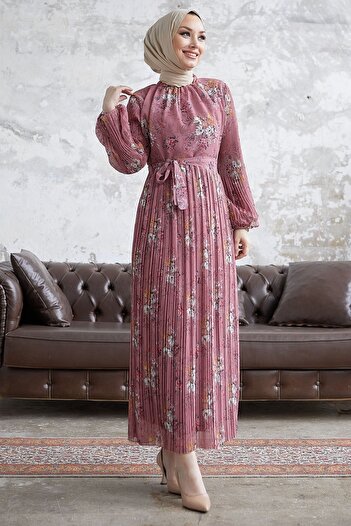 InStyle Maria virágos rakott sifon ruha - Dusty Rose