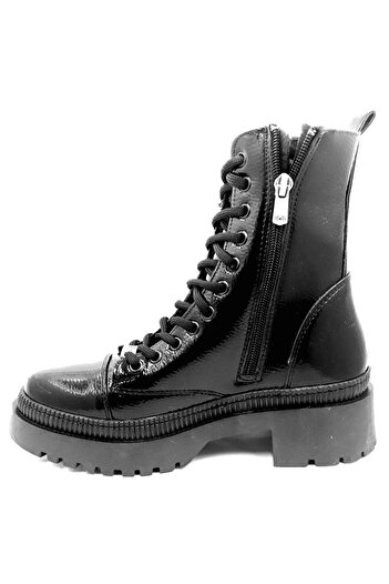 PUNTO 378076 Black Lace-Up Zippered Women's Boots