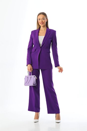 diaves original designs Purple Single Button Blazer Jacket Pocket Palazzo Pants Set