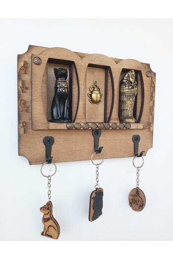 GÖKÇEN HOBİ Pharaoh Sarkophagus Wall Key Hanger - Ancient Egyptian Bastet