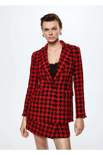 MANGO Woman Houndstooth Patterned Blazer Jacket with Flap
