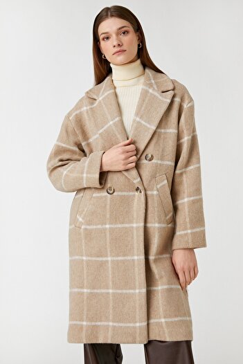 Koton Karierter Mantel aus Kamelhaar für Damen 3WAK00194EW