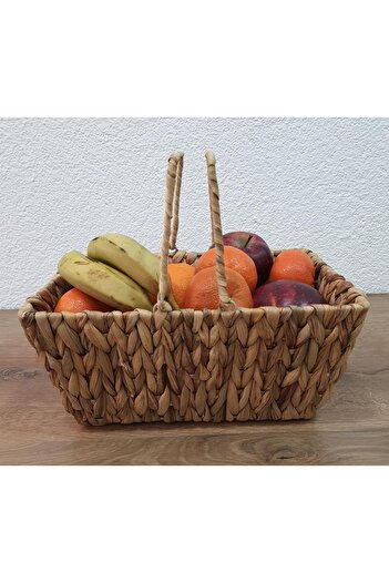 EVİMTATLIEVİM Wicker Basket with Handle and Metal Cage 30cm