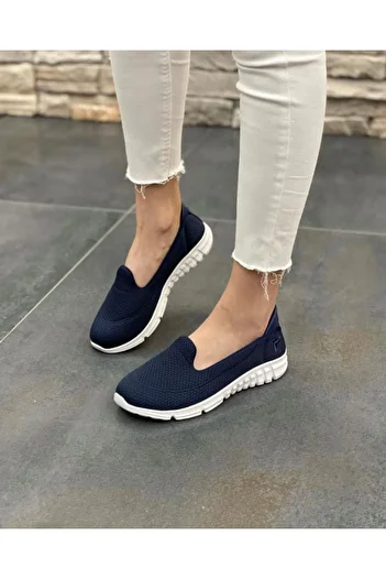 Afilli Women's Navy Blue White Daily Sports Shoes Mother Laceless Comfortable Lightweight Memory