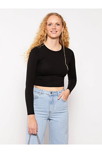 LC Waikiki Xside Crew Neck Plain Long Sleeve Crop Women's Knitwear Sweater