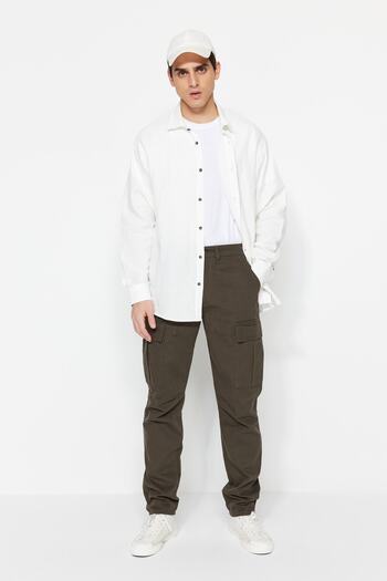 Trendyol Collection Khaki Slim Fit Cargo Gabardine Trousers TMNSS23PL00042