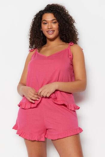 Trendyol Curve Fuchsia Knitted Tie Detail Shorts Pajama Set Tbbss22Pt0564