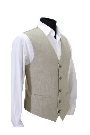 MENTOR REGALO Men's Vest V-Neck Beige Wool 50479