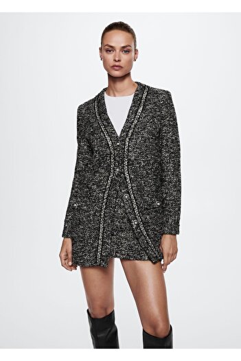 MANGO Woman Jewelled Tweed Jacket with Buttons