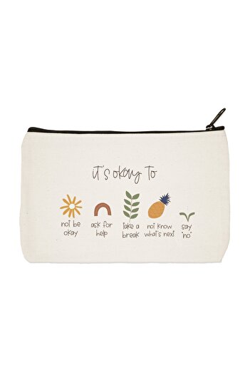 designedfy Clutch It's Okay To Printed υφασμάτινη τσάντα μακιγιάζ, θήκη για στυλό, τσάντα χειρός