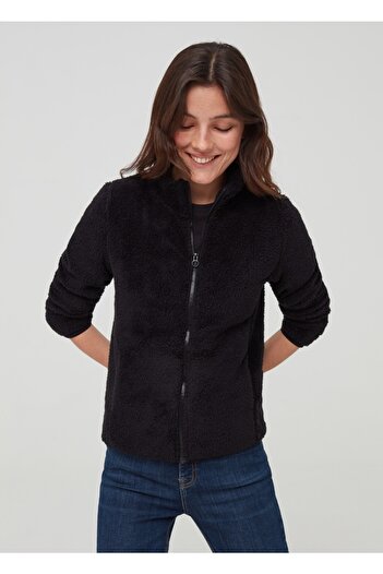 CAQQA Women's Welsoft Black Zipper Jacket Fleece Cardigan