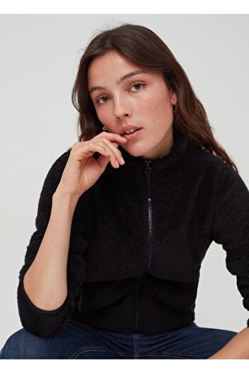 CAQQA Women's Welsoft Black Zipper Jacket Fleece Cardigan
