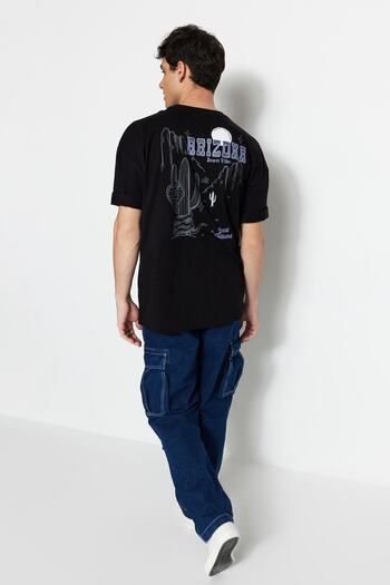 Trendyol Collection Βαμβακερό μπλουζάκι Arizona CiTy Printed Black Oversize - TMNSS23TS00164