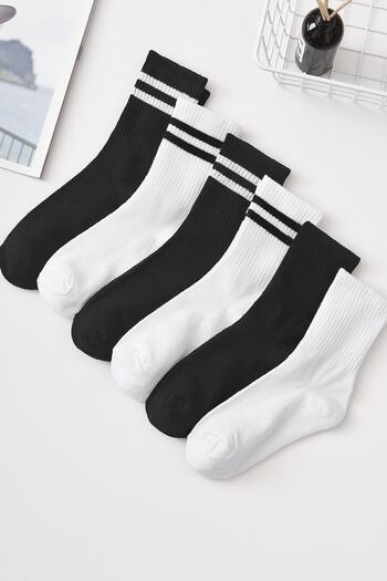 BGK Unisex 6 Pairs Plain Black-white Tennis Socks