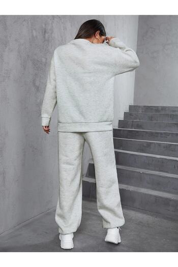 MODARİCH Women's Gray Arizona Bottom Top Tracksuit Set Oversize Crew Neck