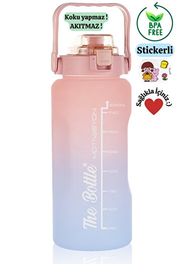 Comprox Motivational Water Bottle with Straw and Sticker Water Bottle 2000ml (2lt) Bpa Free Sports Gym