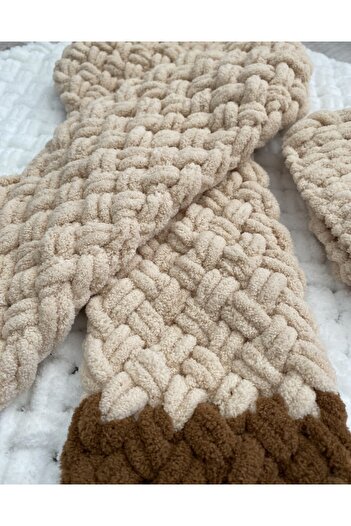 ÖRGÜCÜ DESİGN Puffy Knitted Scarf Beanie Set Suitable for Lover Combination