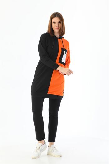 WestBound Double Color Detailed Pocket Hooded Women's Tracksuit Set - Orange