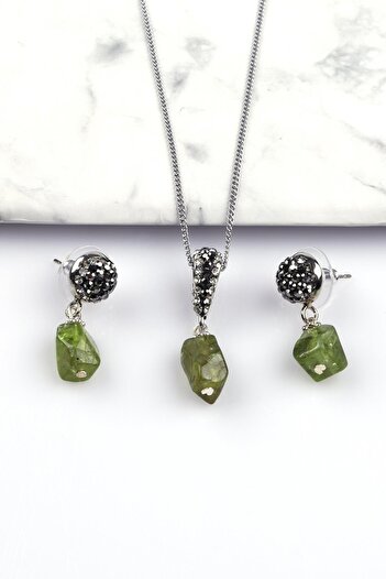 Alibaba Doğaltaş Zebercet Natural Stone Necklace - Earrings Set of 2