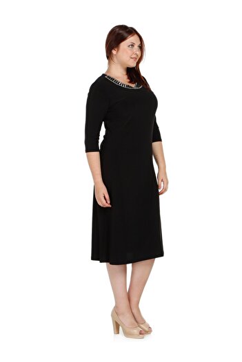 Nidya Moda Kadın Siyah Ray Yaka Abiye Elbise 4079S