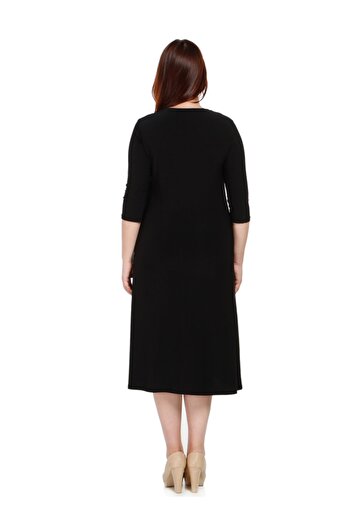 Nidya Moda Kadın Siyah Ray Yaka Abiye Elbise 4079S
