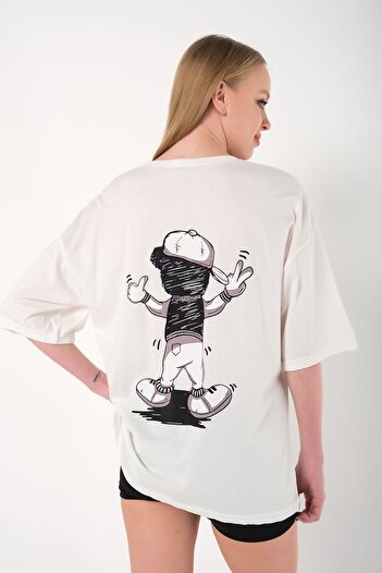K&H TWENTY-ONE Women's White Hat Teddy Bear Printed Oversize T-shirt