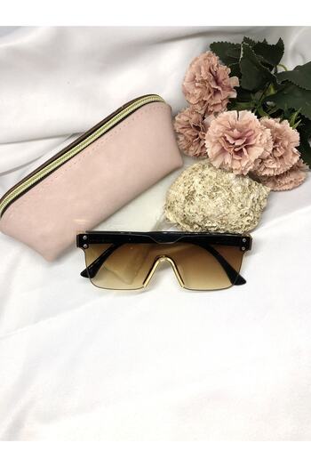 Di Caprio Mesi Square Vintage Design Light Brown-gold Women's Sunglasses