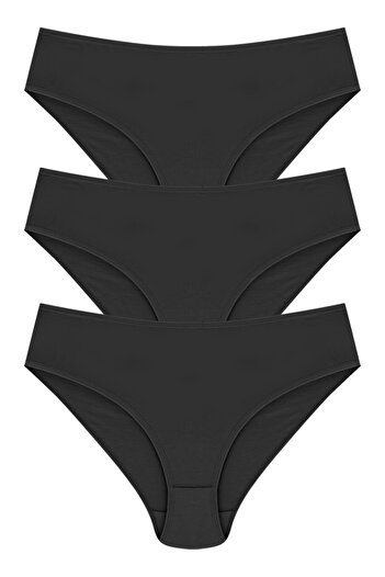 Papatya Women's Black Cotton High Waist Panties 3-Piece