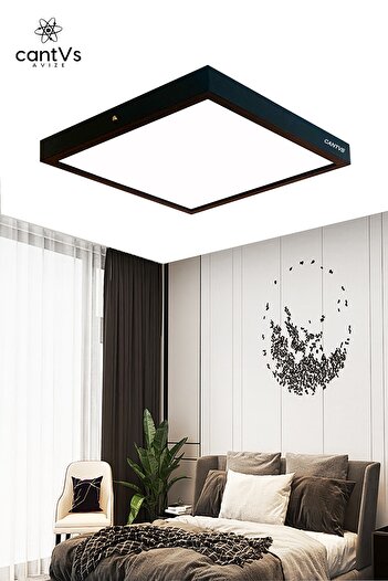 Aquaform Ahşap Çerçeveli Tavan Led 60x60cm Panel Aydınlatma Avize Salon Yatak Odası Mutfak 6500k Beyaz Işık