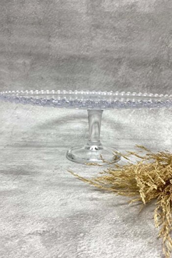 Jenisa El Yapımı Cam Yuvarlak Star Yıldız Desenli Ayaklı Kek Standı 33x12 Cm